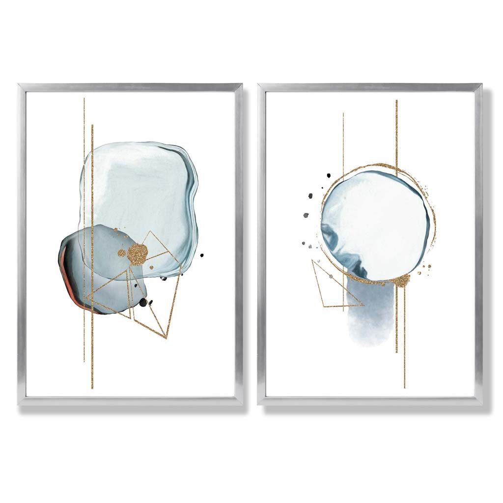 Aqua Blue Abstract Shapes Framed Set of 2 Art Prints | Bowlift