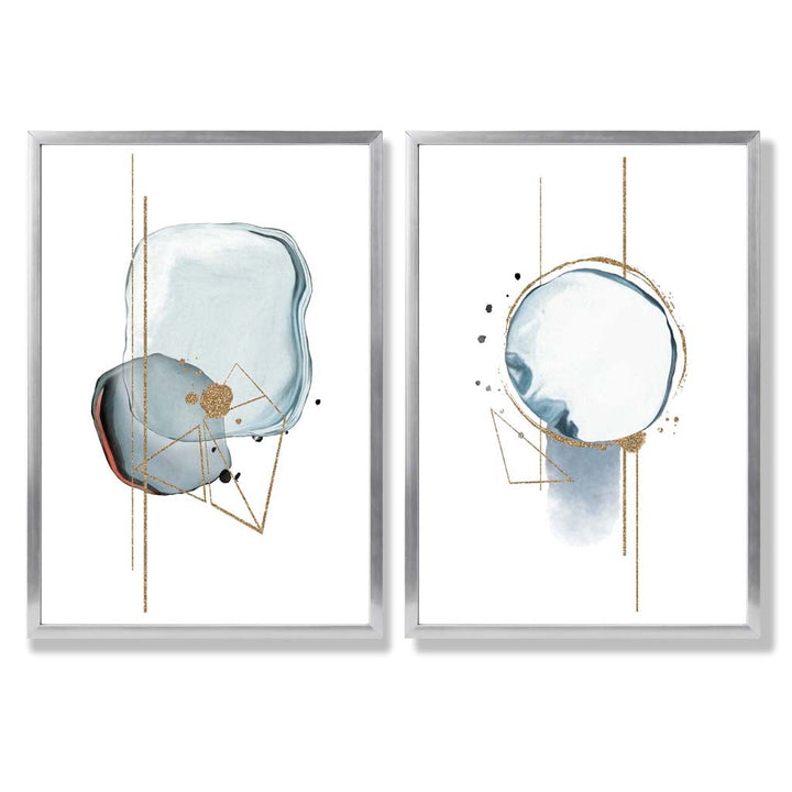 Aqua Blue Abstract Shapes Framed Set of 2 Art Prints | Bowlift