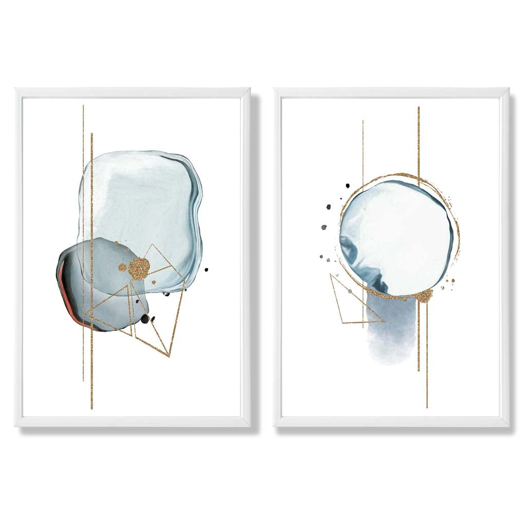 Aqua Blue Abstract Shapes Framed Set of 2 Art Prints | Bowlift
