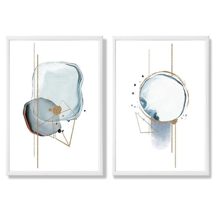 Aqua Blue Abstract Shapes Framed Set of 2 Art Prints | Bowlift
