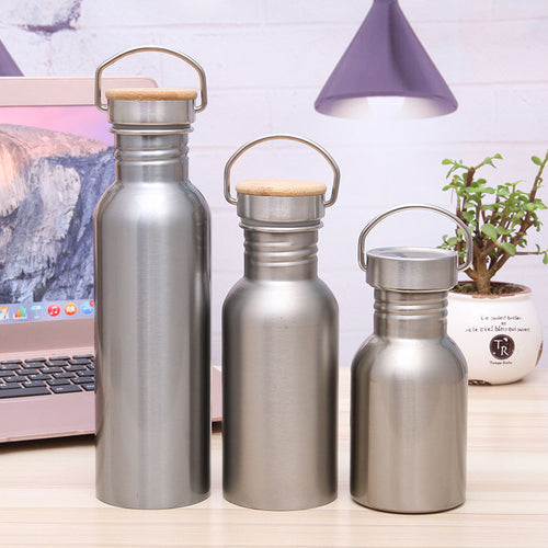 Ladies Elegant Stainless Steel Drinking Bottle with Sustainable Wood Cap Bowlift