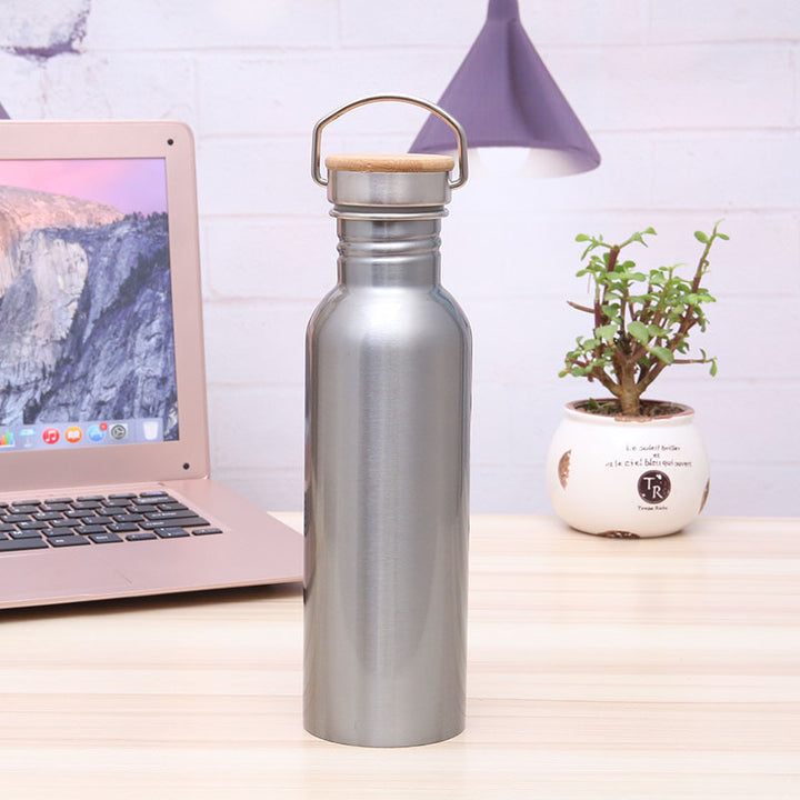 Ladies Elegant Stainless Steel Drinking Bottle with Sustainable Wood Cap Bowlift