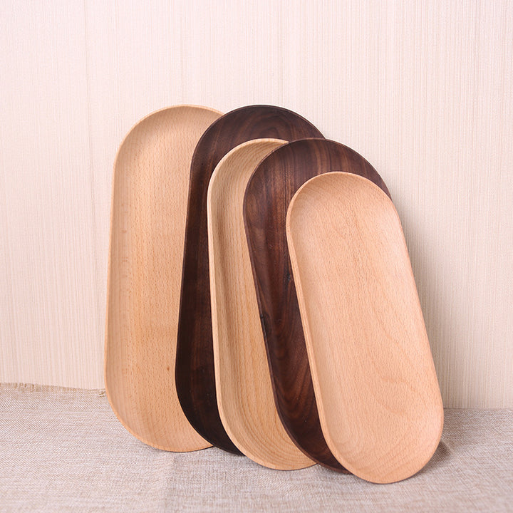 Natural Beechwood Elongated Serving Tray Set Bowlift