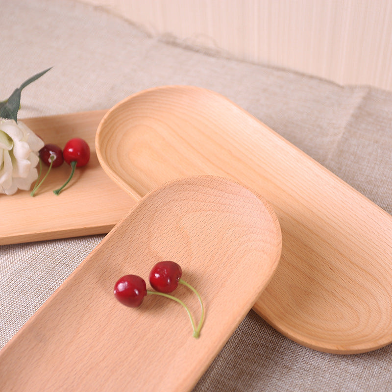 Natural Beechwood Elongated Serving Tray Set Bowlift