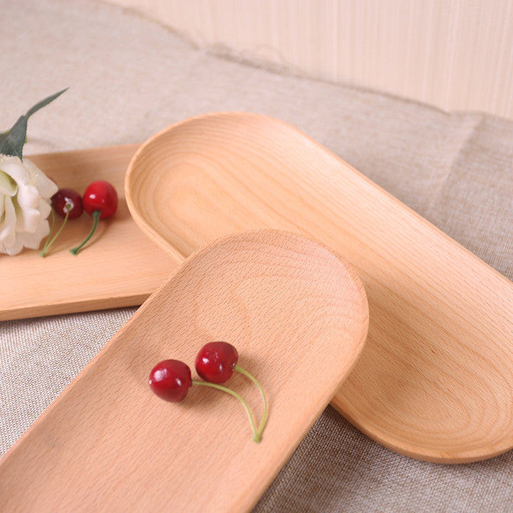 Natural Beechwood Elongated Serving Tray Set Bowlift