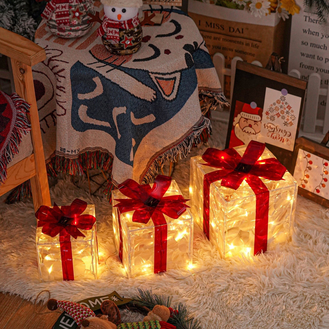 BowLift | GlowBox – LED Gift Boxes Set for Christmas Decoration (3 Pieces)
