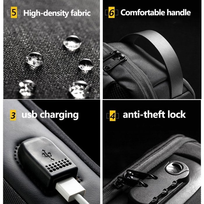 BowLift | Anti-Theft Crossbody Bag | Landy Carry Without Worry | Waterproof Oxford | USB Charging Port | Unisex Travel Pack