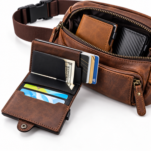 Slim Carbon-Pattern Magnetic Card Wallet with Clip Bowlift