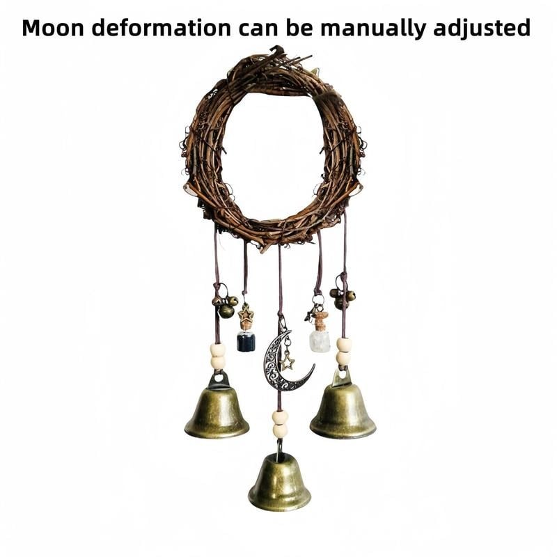 BowLift | Witch Bell Hanging Decor | Boho Rustic Design | Rattan & Metal | 11.8 in