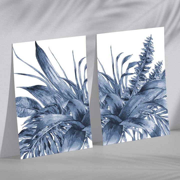 Blue Tropical Leaf Watercolor Set of 2 Art Prints | Bowlift