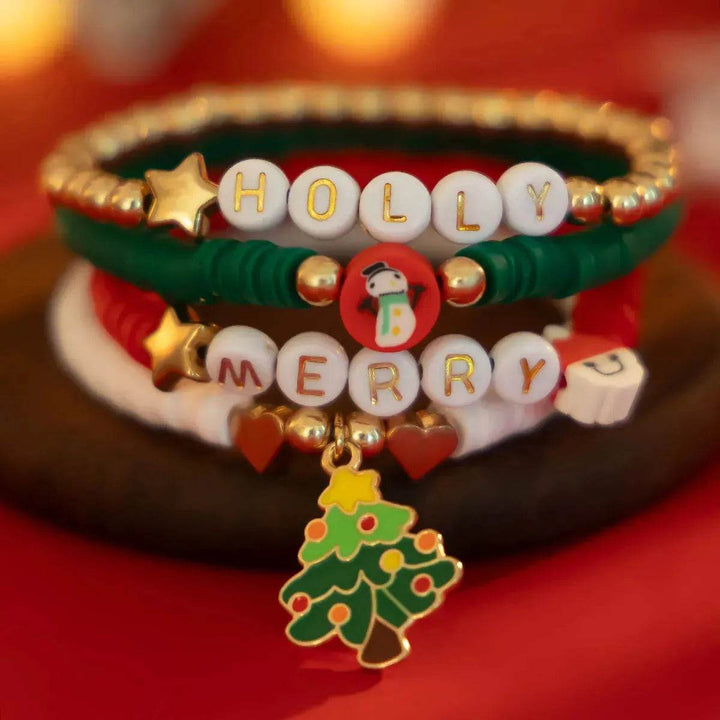 BowLift | Christmas Polymer Clay Color Bracelet set  Xmas gift idea