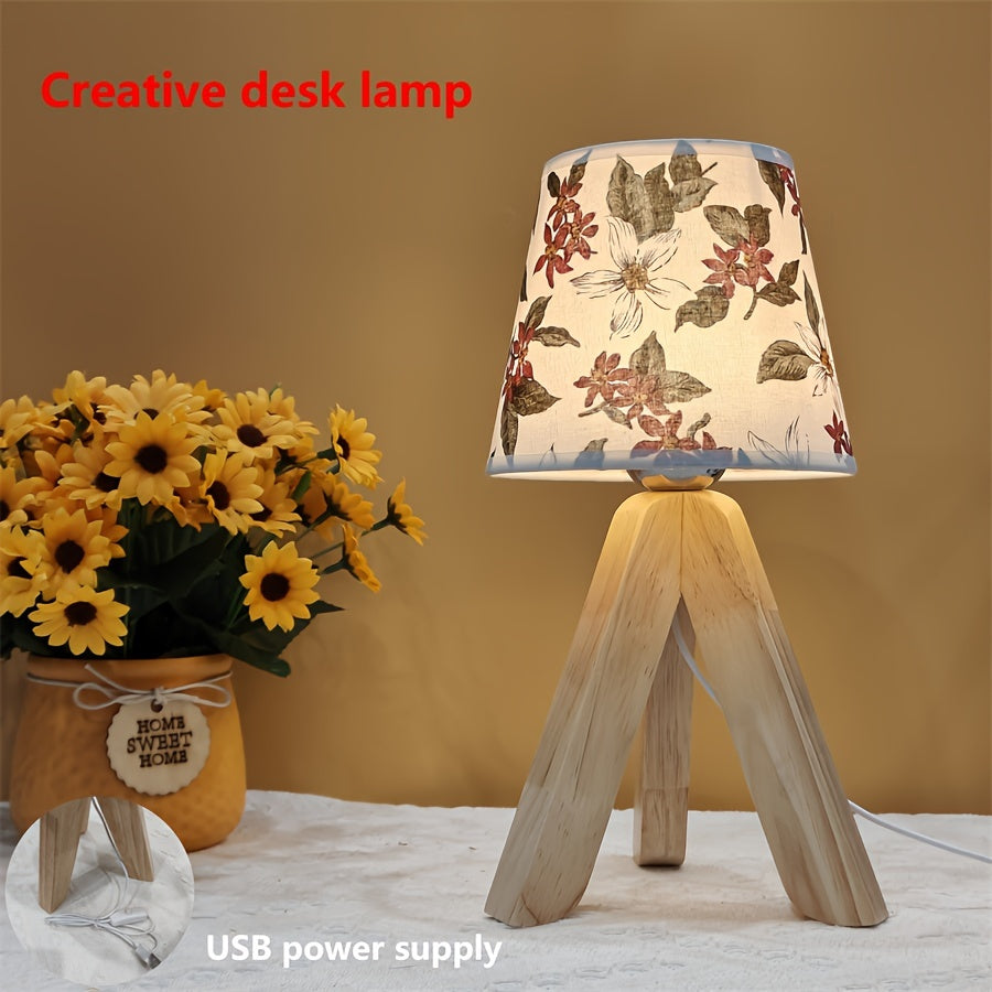 FloralGlow Lamp - Elegant LED Table Lamp with Wood Bowlift