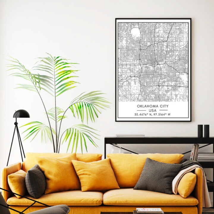 Oklahoma City Map - Canvas Wall Art Painting | Bowlift