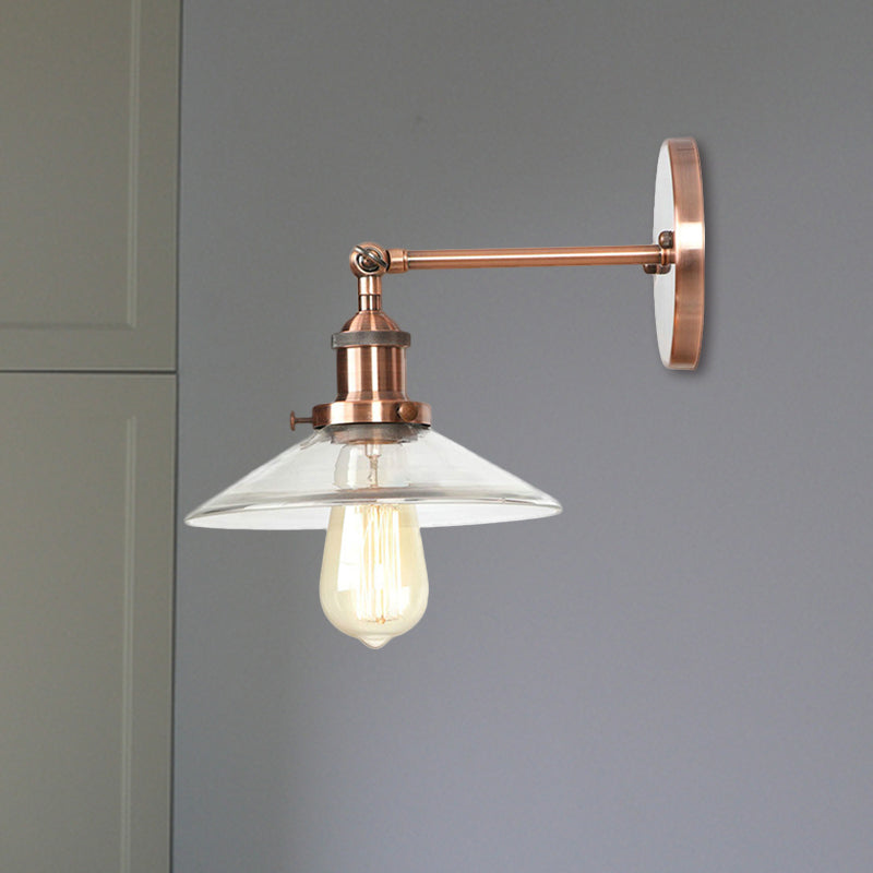 BowLift | Cone-shaped bedroom wall light vintage clear glass 1 light copper wall lamp