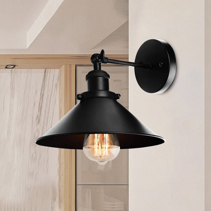 BowLift | Metallic Cone Wall Lamp Light Loft Style 1 Light Living Room Adjustable Wall Mount Light in Black, 2 Pack