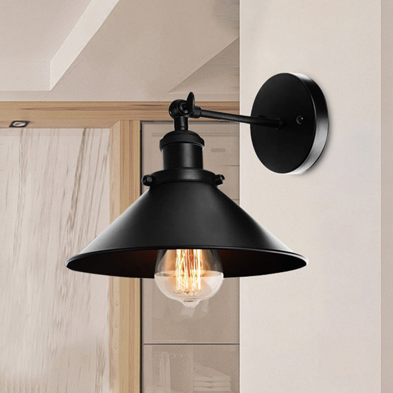 BowLift | Metallic Cone Wall Lamp Light Loft Style 1 Light Living Room Adjustable Wall Mount Light in Black, 2 Pack