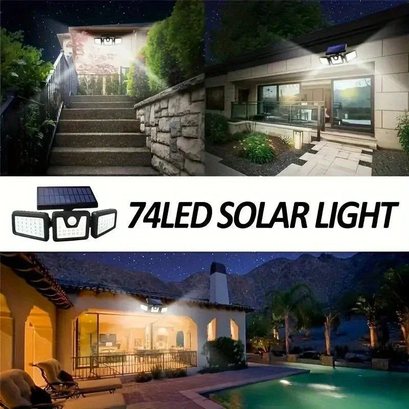 BowLift | Solar LED Floodlight with Motion Sensor – 3-Head Outdoor Security Lighting for Garden, Driveway & Garage