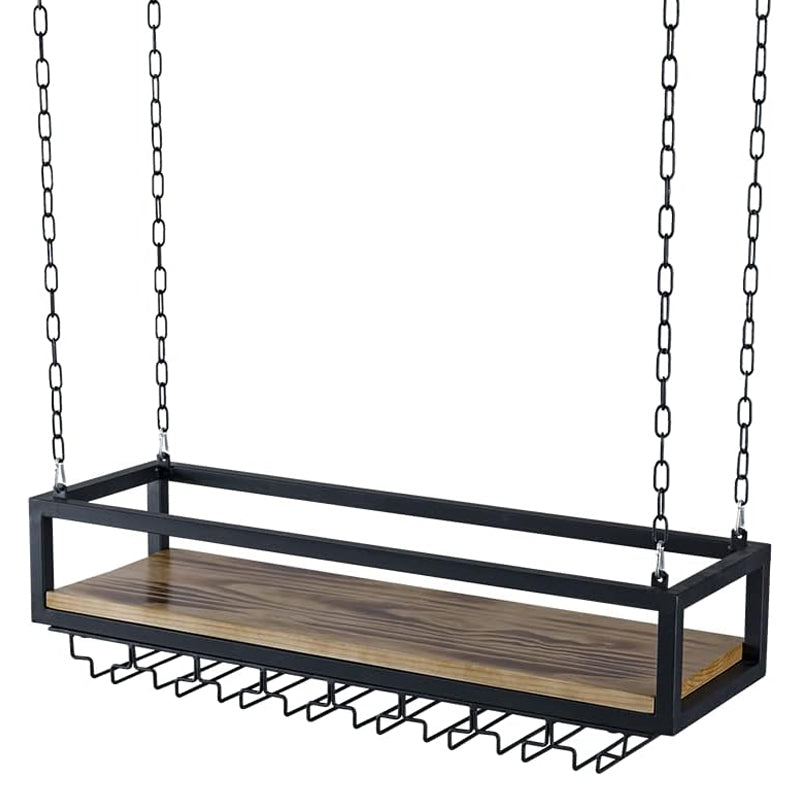 BowLift | 39in Ceiling Mounted Wine Rack with Glass Holder and Shelf Industrial Hanging Wine Rack