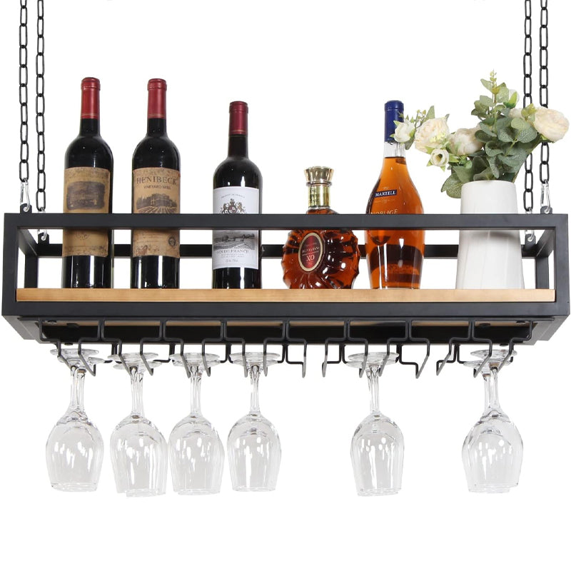 BowLift | 39in Ceiling Mounted Wine Rack with Glass Holder and Shelf Industrial Hanging Wine Rack
