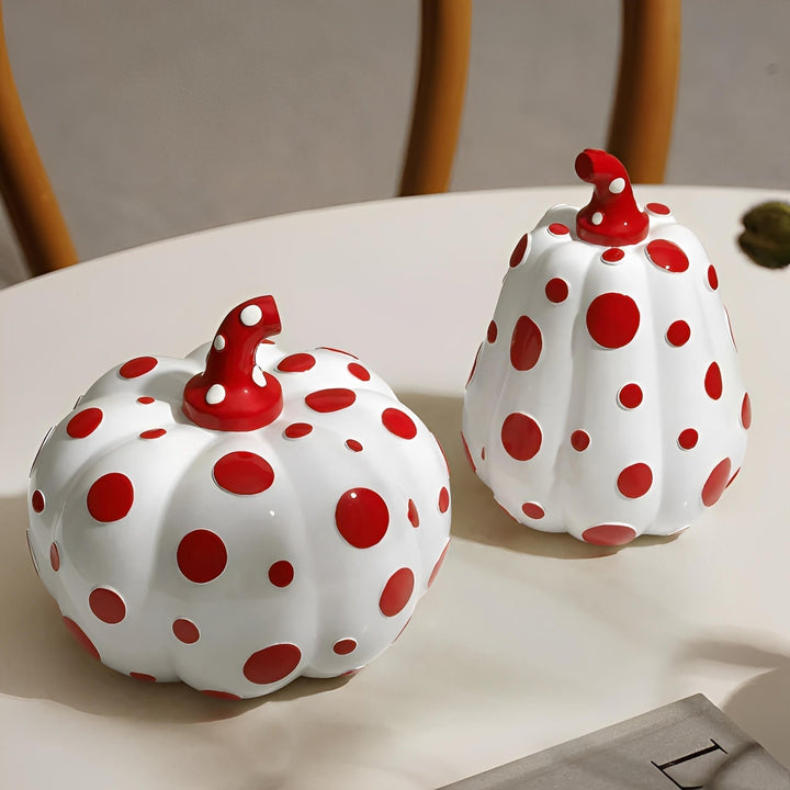 BowLift | Polka Dot Resin Pumpkin Decor | Glossy Fall Ornament Set | Durable Sculpted Finish | PumpkinCharm