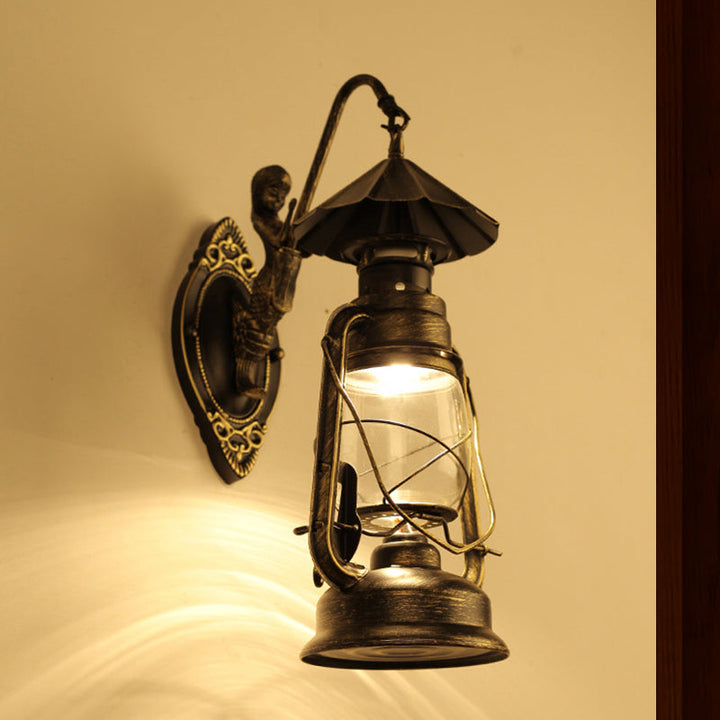 BowLift | Kerosene Clear Glass Wall Lamp Coast Single Bulb Living Room Sconces Lamp in Black/Antique Brass