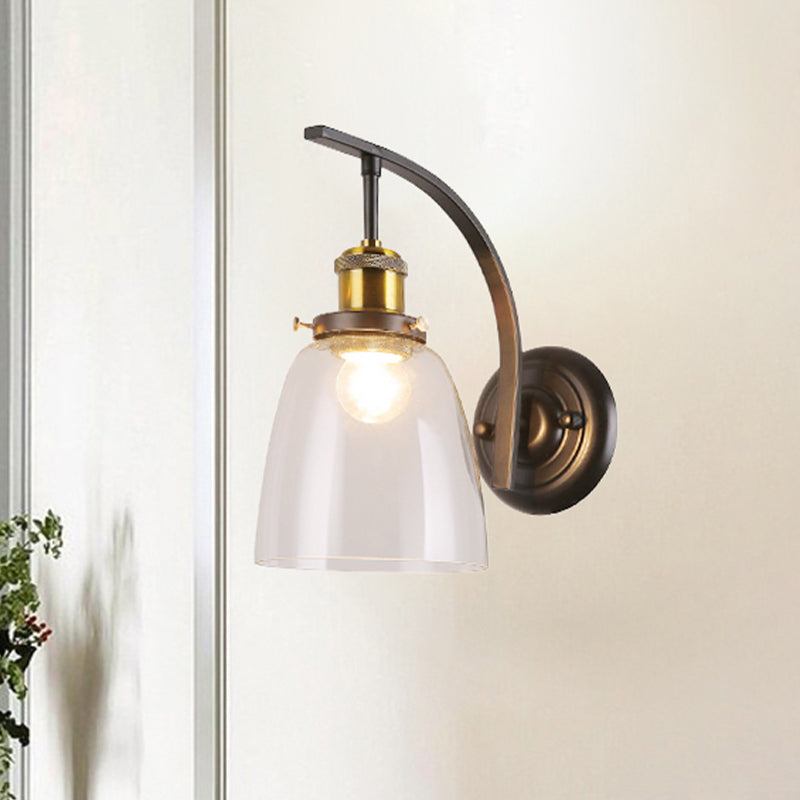 BowLift | A Bulb Clear Glass Wall Light Vintage Black Dome Living Room Wall Lamp