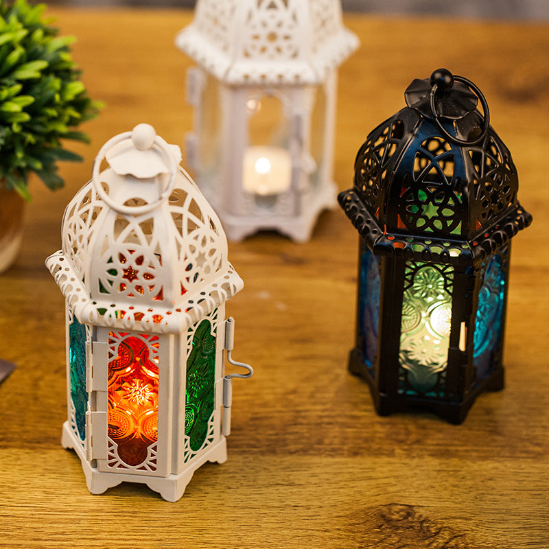 Ornate Moroccan Stained-Glass Metal Tealight Lantern Bowlift