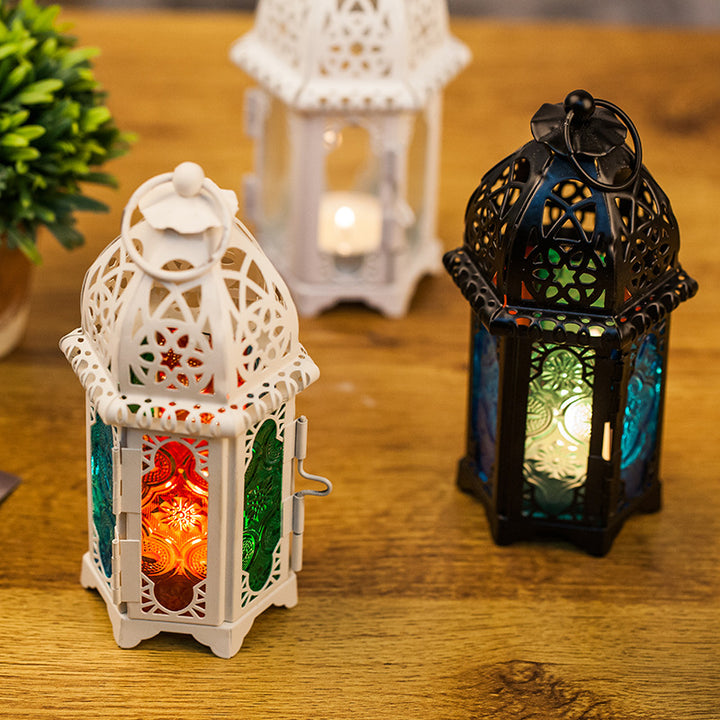 Ornate Moroccan Stained-Glass Metal Tealight Lantern Bowlift