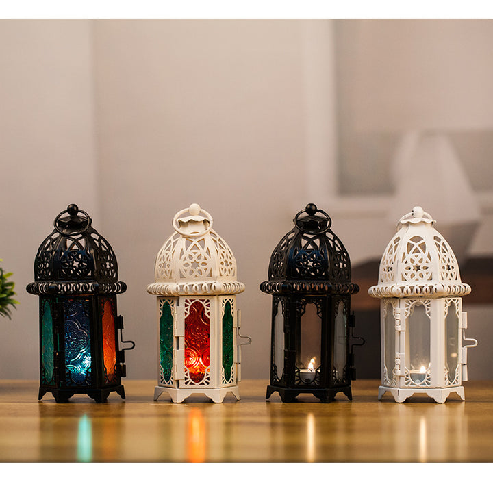 Ornate Moroccan Stained-Glass Metal Tealight Lantern Bowlift