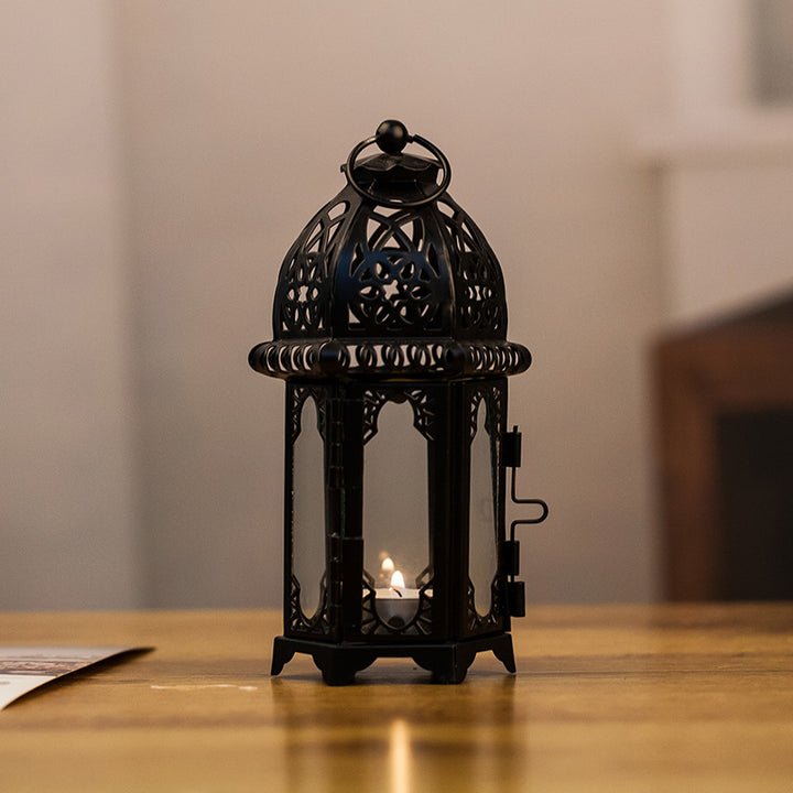 Ornate Moroccan Stained-Glass Metal Tealight Lantern Bowlift
