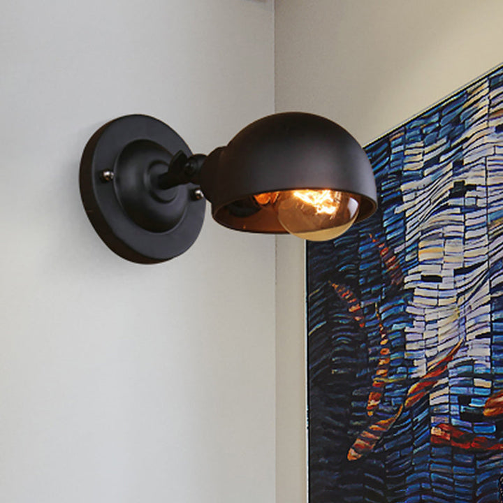 BowLift | 1 head wall-mounted light loft style dome shade metal adjustable wall lamp in black for bedroom