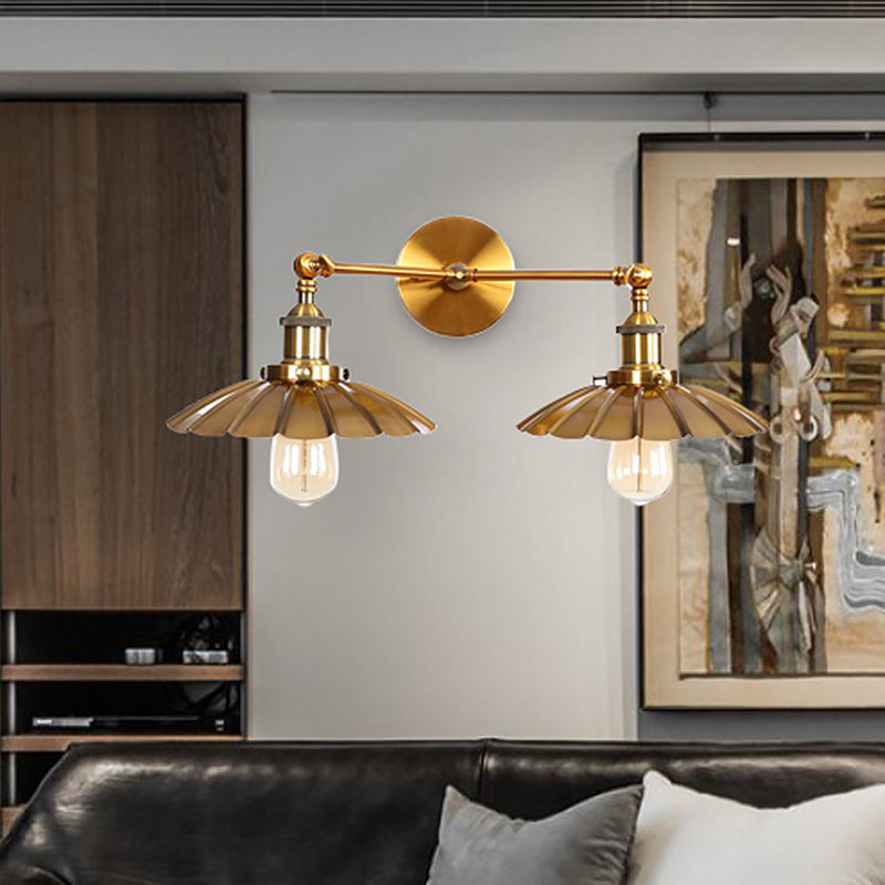 BowLift | Antique Stylish Ribbed Edge Wall Lamp 2 Heads Metal Wall Mounted Light in Brass/Rust for Bedroom