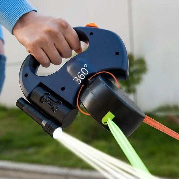 BowLift | Bordeaux Duo – Double lead with LED & bag dispenser for two dogs