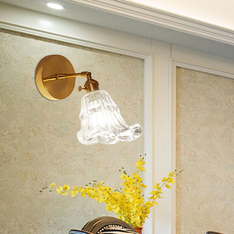 BowLift | Clear Textured Glass Brass Wall Light Art Deco 1-Light Industrial Wall Sconce