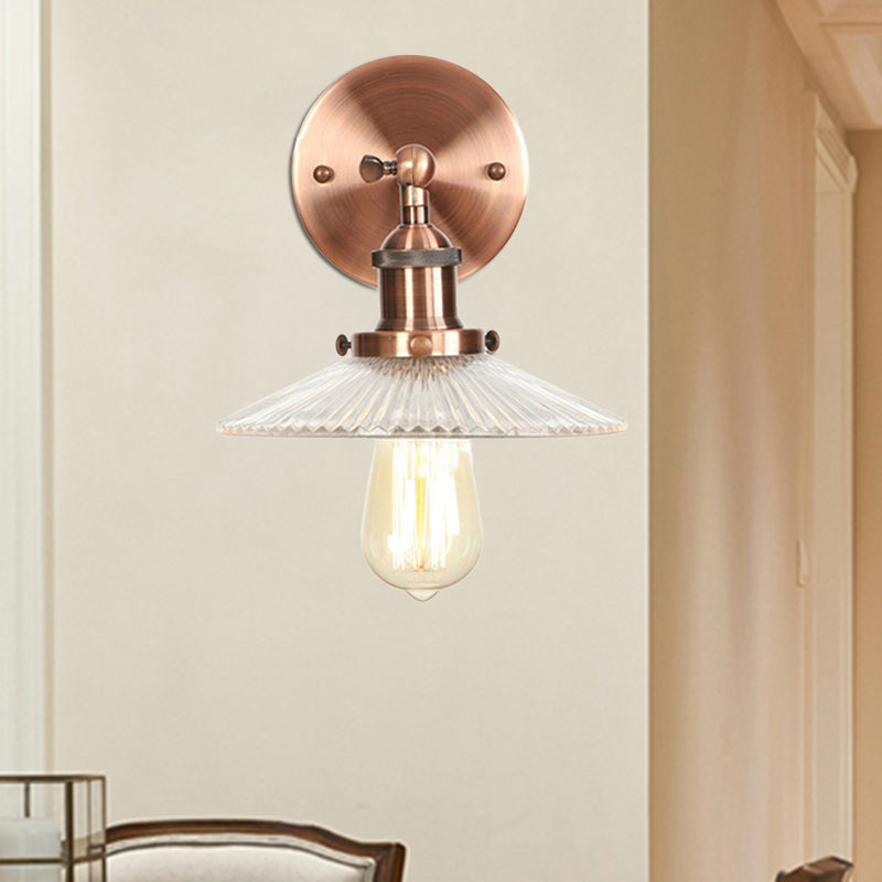 BowLift | Clear Prism Glass Copper Wall Light Scalloped 1-Light Industrial Wall Lamp Decor