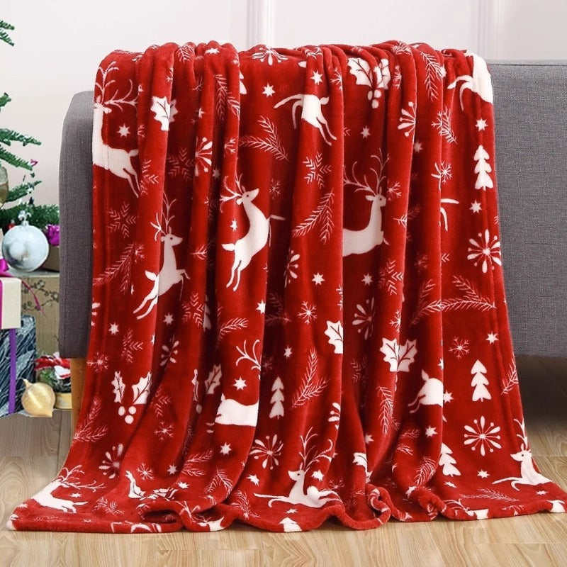 BowLift | Christmas Elk Snowman Santa Claus Print Blanket Winter Double-sided Flannel Blanket