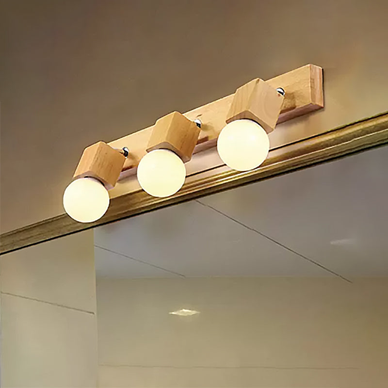 BowLift | 3 Lights Rotatable Wall Lamp Fixture with Open Bulb Wood Modernism Bedroom Vanity Light