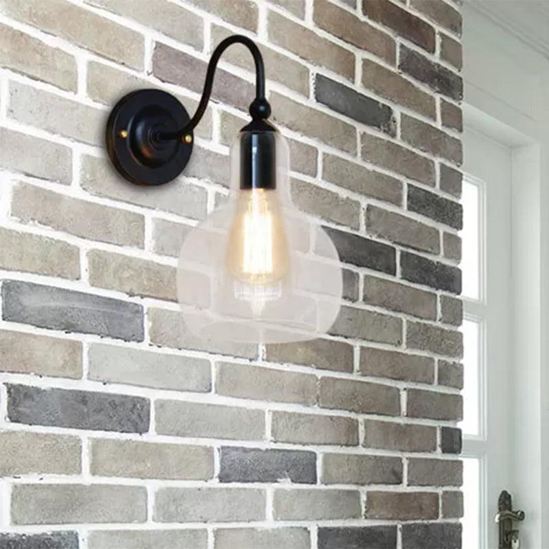 BowLift | One Pear Wall Light with Pumpkin Shade Clear Glass Industrial Corridor Wall Lamp in Black