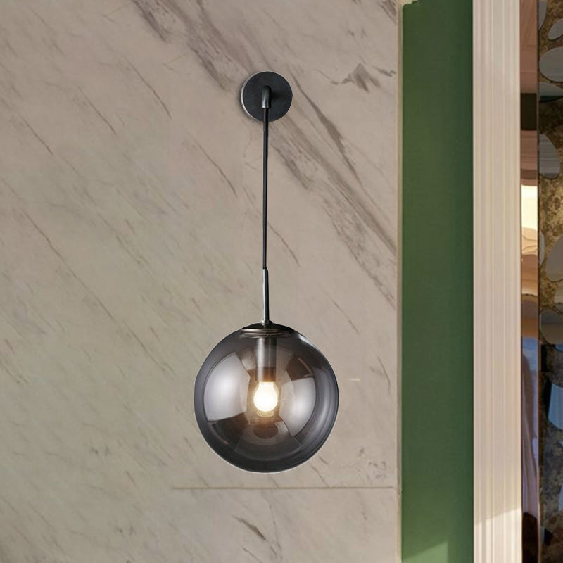 BowLift | Modern Spherical Wall Lamp 1 Bulb Smoke Glass Wall Light in Black/Brass for the Living Room, 8"/10"