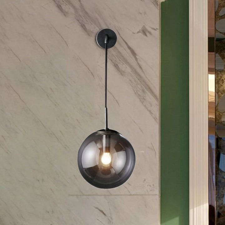 BowLift | Modern Spherical Wall Lamp 1 Bulb Smoke Glass Wall Light in Black/Brass for the Living Room, 8"/10"