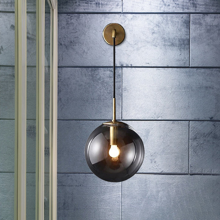 BowLift | Modern Spherical Wall Lamp 1 Bulb Smoke Glass Wall Light in Black/Brass for the Living Room, 8"/10"