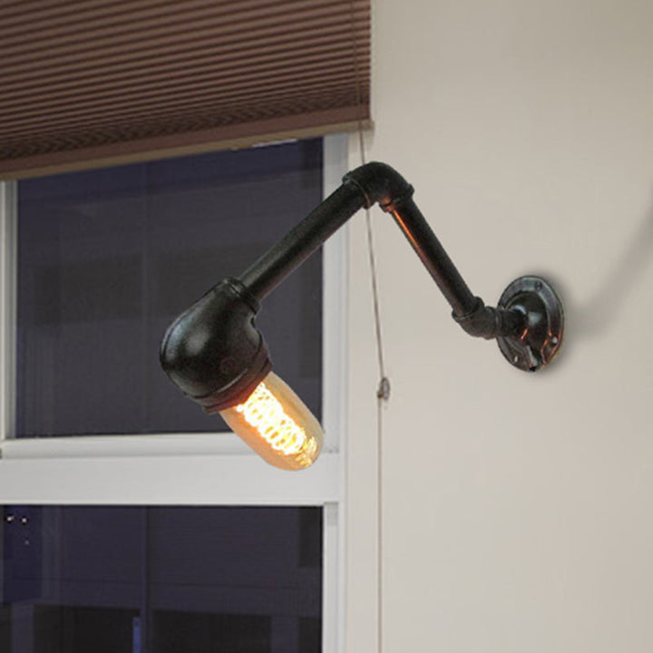 BowLift | Black version 1 bulb wall light fixture industrial style metal pipe wall lighting for living room