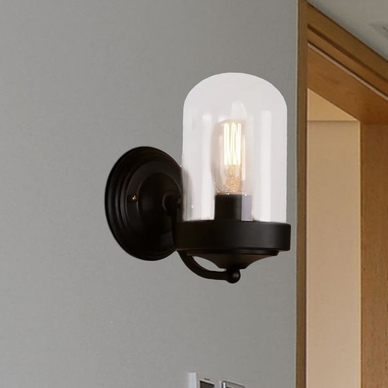 BowLift | Capsule Wall Mounted Lighting 1/2 Light Bulb Industrial Black Clear Glass Lighting for Portico