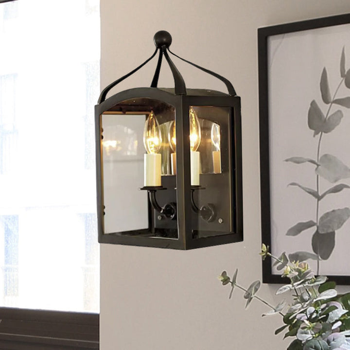 BowLift | Old Brass Candle Wall Lamp with Metal Cage Shade 2 Lights Vintage Wall Light for Hallway