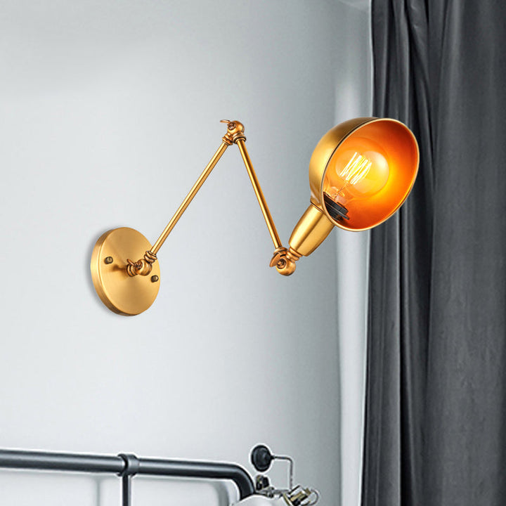 BowLift | Retro Dome Wall Lamp 1 Bulb Metal Wall Lighting with Swingarm in Brass/Chrome for Bathroom