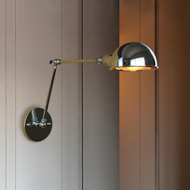 BowLift | Retro Dome Wall Lamp 1 Bulb Metal Wall Lighting with Swingarm in Brass/Chrome for Bathroom