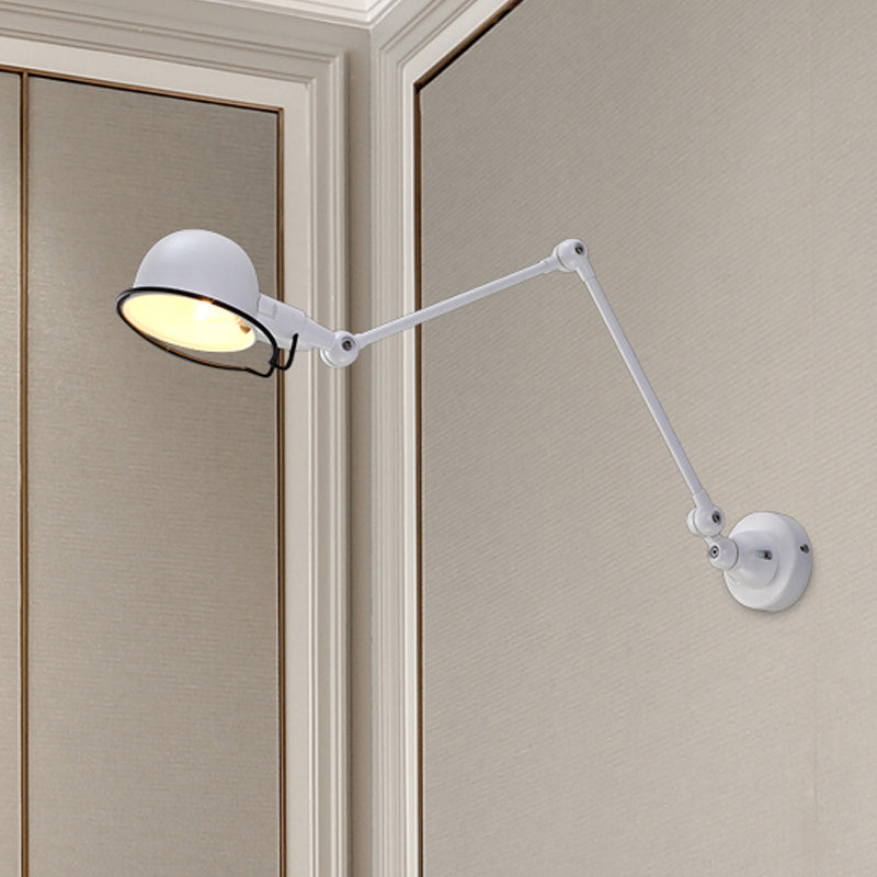 BowLift | Black/White Swing Arm Wall Light with Bowl Shade Industrial Metal 1 Head Hallway Wall Lamp