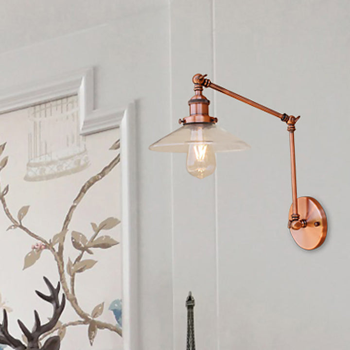 BowLift | Rustic conical wall lighting 1 bulb clear glass wall light in copper for café
