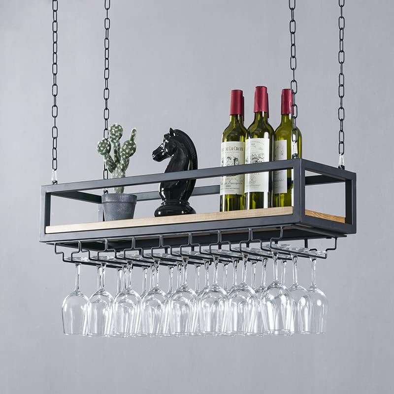 BowLift | 39in Ceiling Mounted Wine Rack with Glass Holder and Shelf Industrial Hanging Wine Rack
