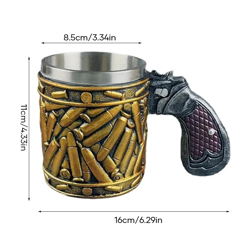 Stainless Steel Bullet Pattern Unique Revolver Beer Mug | Bowlift